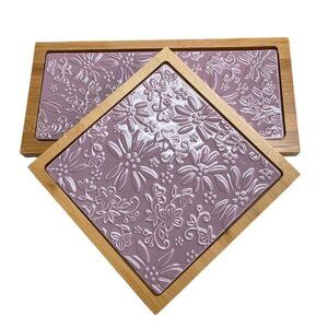 Temp-Tations by Tara Bamboo Serving Tray Set Floral Mauve Ceramic